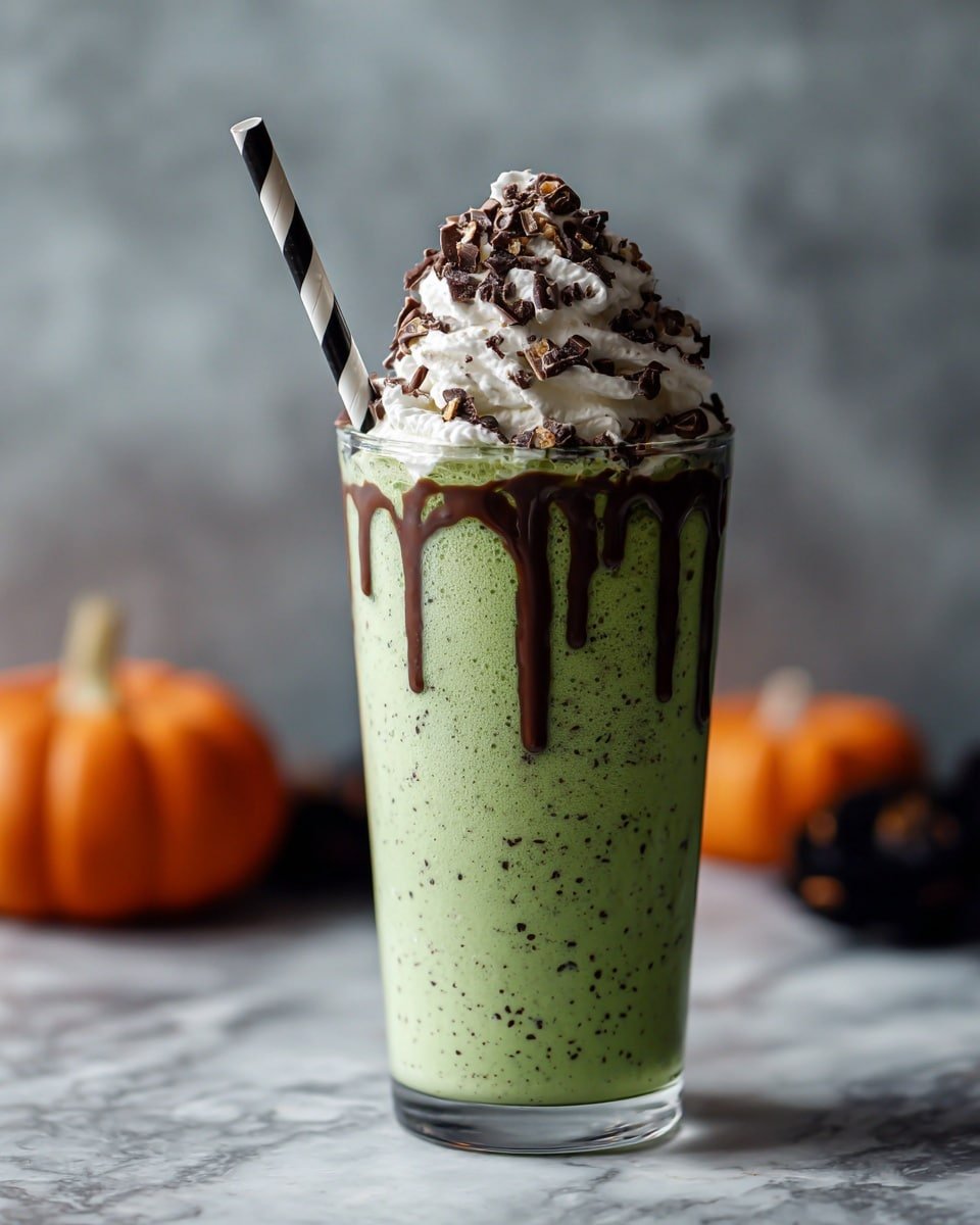 Witch’s Brew Mint Chocolate Milkshake Recipe - Recipe Image — Witch’s Brew Mint Chocolate Milkshake, mint chocolate milkshake recipe, mint chocolate chip milkshake, easy chocolate milkshake, summer milkshake drinks