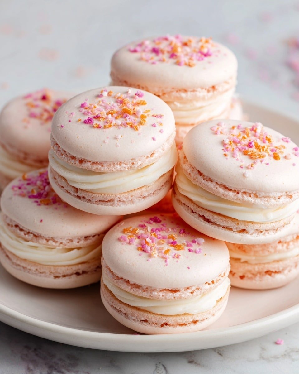 Strawberry Cheesecake Macarons Recipe - Recipe Image — Strawberry Cheesecake Macarons, strawberry macaron recipe, cheesecake macarons, easy French macarons, tasty berry filled desserts