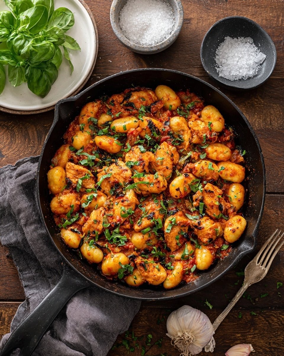 Garlic Chicken Gnocchi Skillet Recipe - Recipe Image — Garlic Chicken Gnocchi Skillet, chicken gnocchi dinner, creamy garlic chicken, easy weeknight dinner, flavorful one-pan chicken