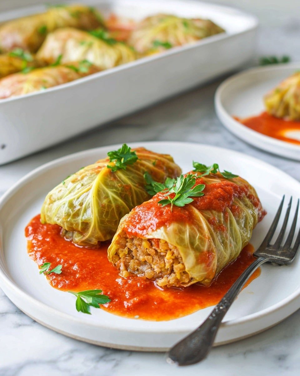 Lentil and Rice Stuffed Cabbage Rolls Recipe - Recipe Image — Lentil and Rice Stuffed Cabbage Rolls, stuffed cabbage with lentils and rice, healthy cabbage roll recipes, vegetarian stuffed cabbage, hearty cabbage roll dish