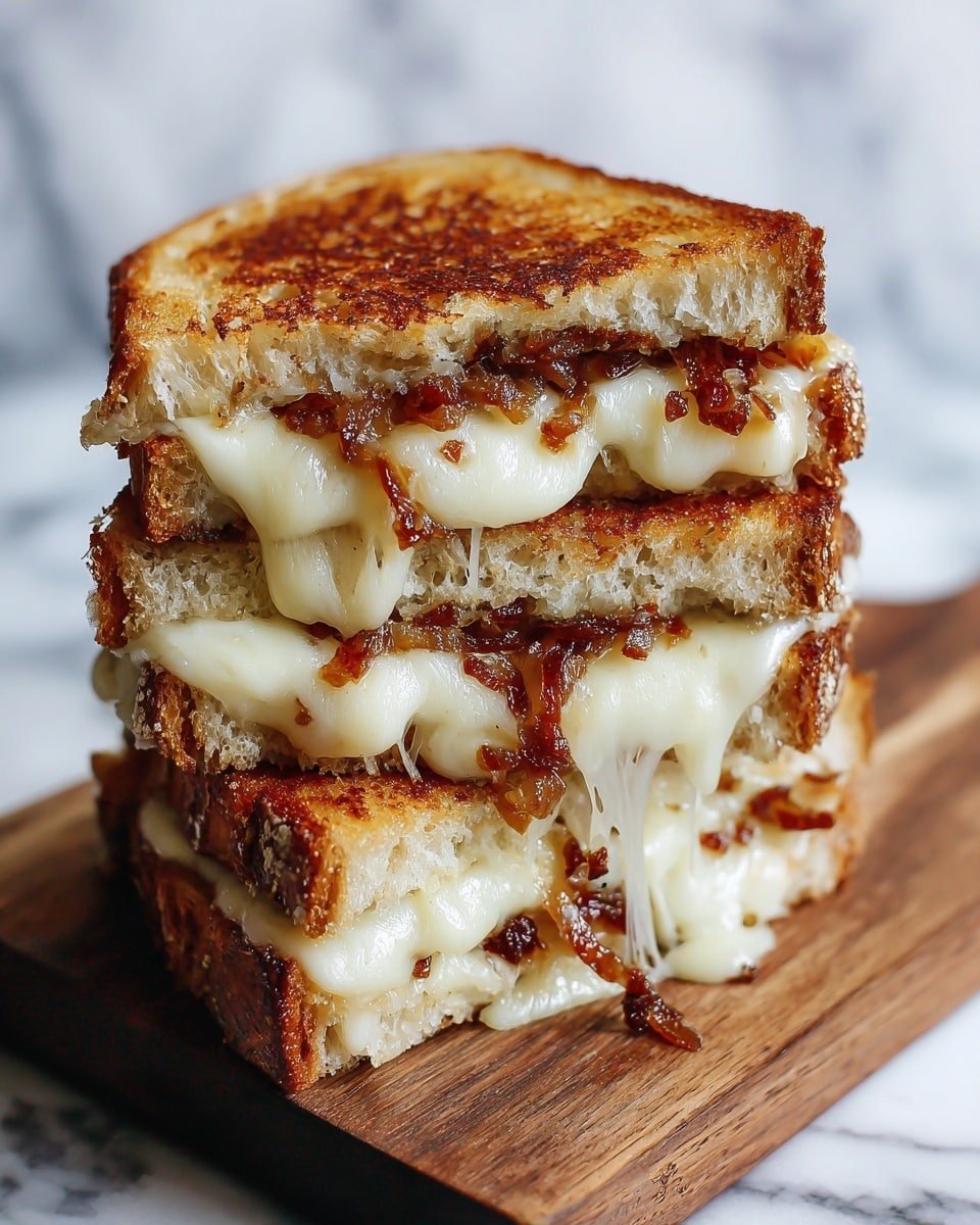 Bacon and Caramelized Onion Grilled Cheese Sandwiches Recipe - Recipe Image — Bacon and Caramelized Onion Grilled Cheese Sandwiches, gourmet grilled cheese recipes, easy bacon sandwich ideas, caramelized onion sandwich recipe, savory grilled cheese ideas