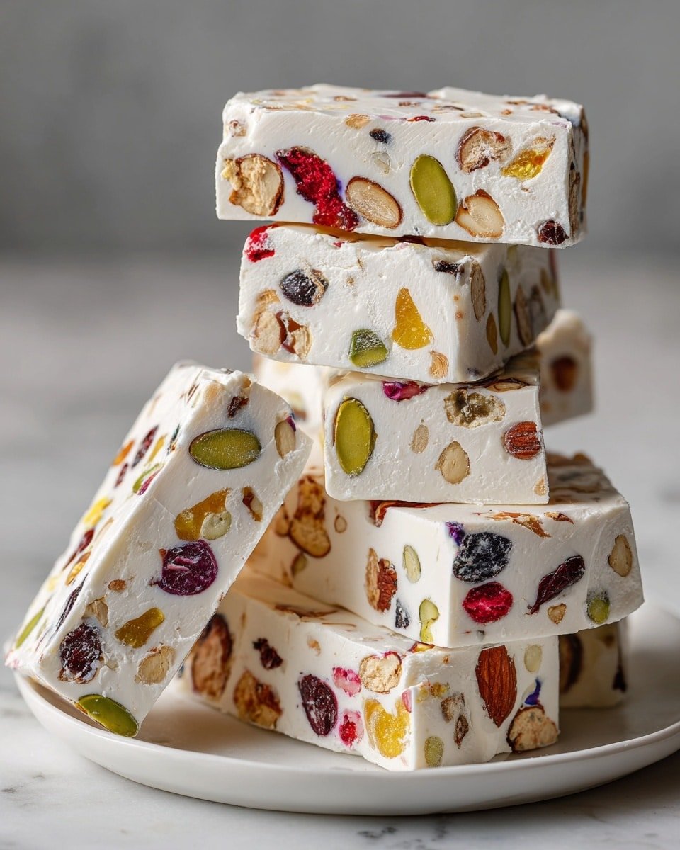 Homemade Nougat Bars Recipe - Recipe Image — Homemade Nougat Bars, chewy nougat bars, easy nougat candy, homemade candy recipes, nutty nougat treats