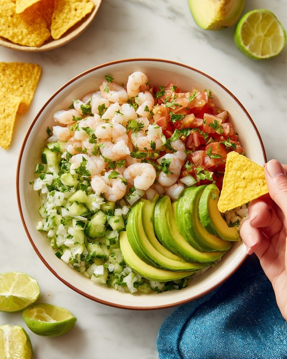 The Best Shrimp Ceviche Recipe - Recipe Image — Shrimp Ceviche, Shrimp Ceviche recipe, seafood ceviche, quick seafood appetizers, easy ceviche recipes