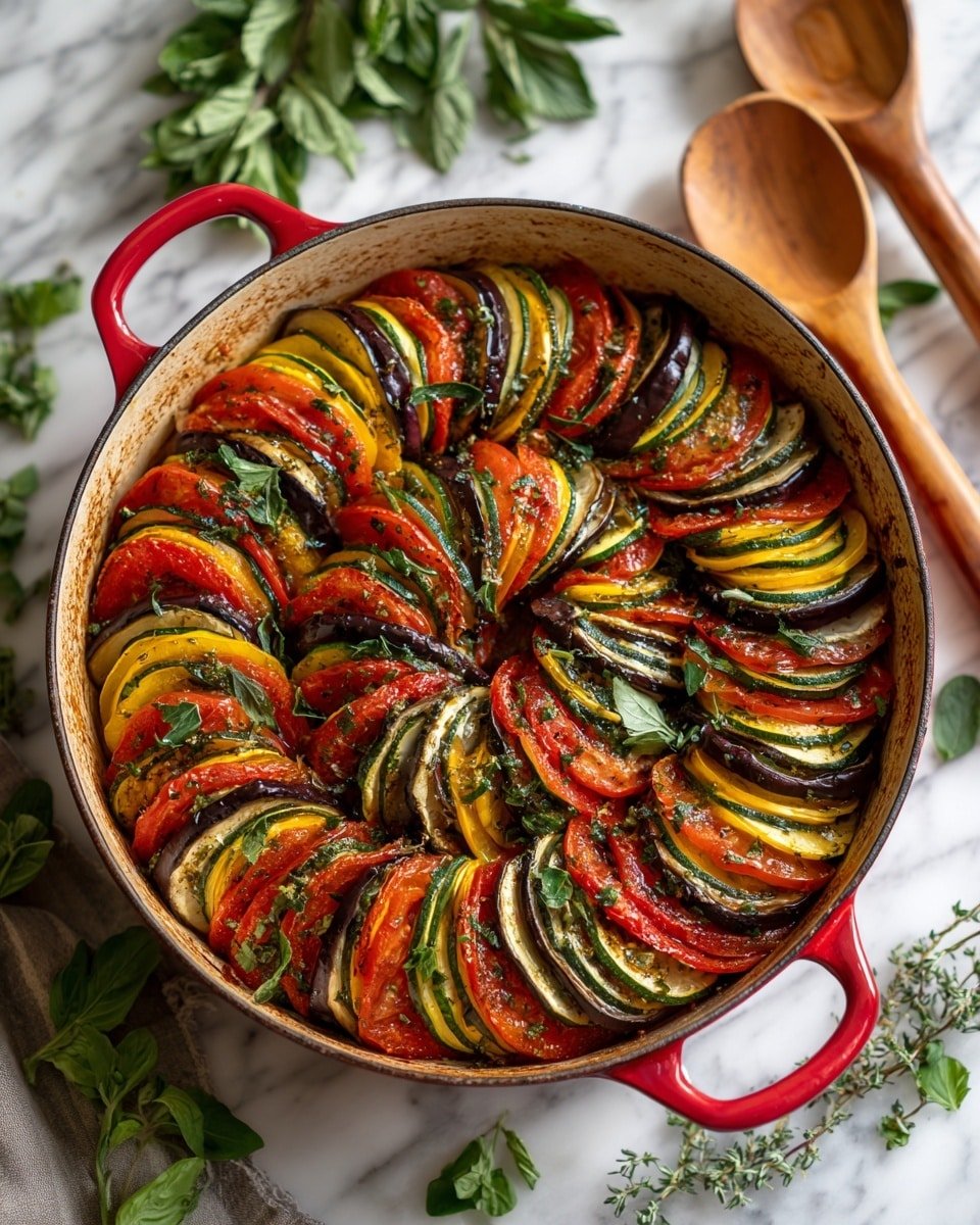 Homemade Classic French Ratatouille Recipe - Recipe Image — Homemade Classic French Ratatouille, French vegetable stew, rustic ratatouille recipe, summer vegetable dish, hearty French vegetable stew
