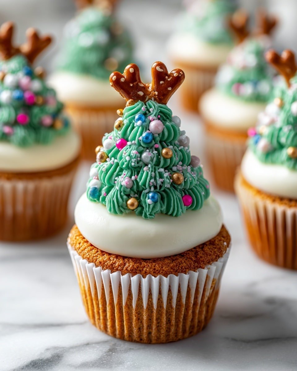 Christmas Tree Cupcakes Recipe - Recipe Image — Christmas Tree Cupcakes, festive holiday cupcakes, Christmas tree cupcake decoration, holiday cupcakes recipe, easy Christmas cupcakes