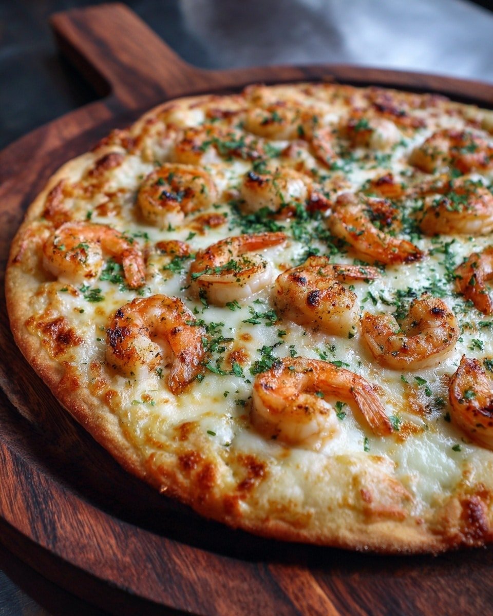 Shrimp Scampi Flatbread Recipe - Recipe Image — Shrimp Scampi Flatbread, shrimp flatbread recipe, garlic shrimp flatbread, seafood flatbread dinner, easy shrimp flatbread