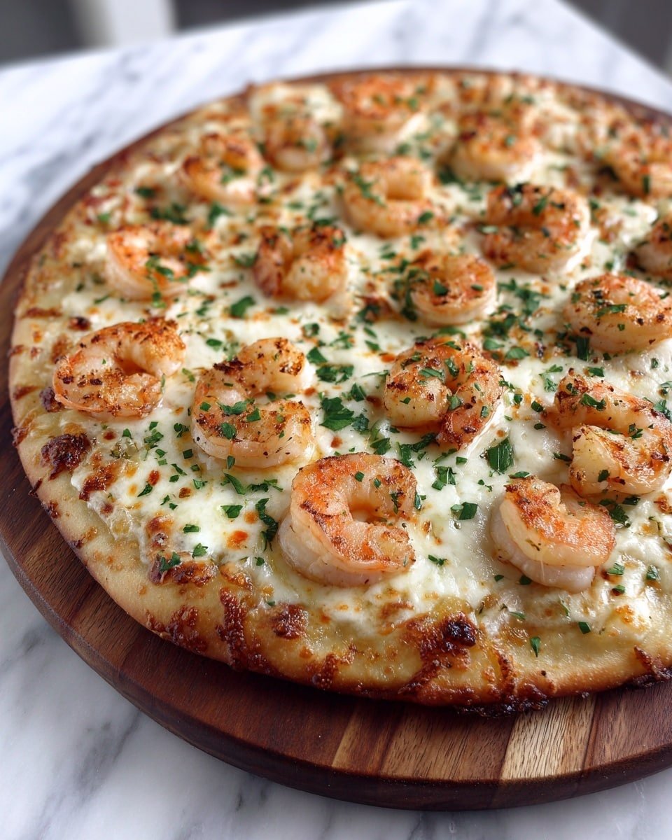 Shrimp Scampi Flatbread Recipe - Recipe Image — Shrimp Scampi Flatbread, shrimp flatbread recipe, garlic shrimp flatbread, seafood flatbread dinner, easy shrimp flatbread