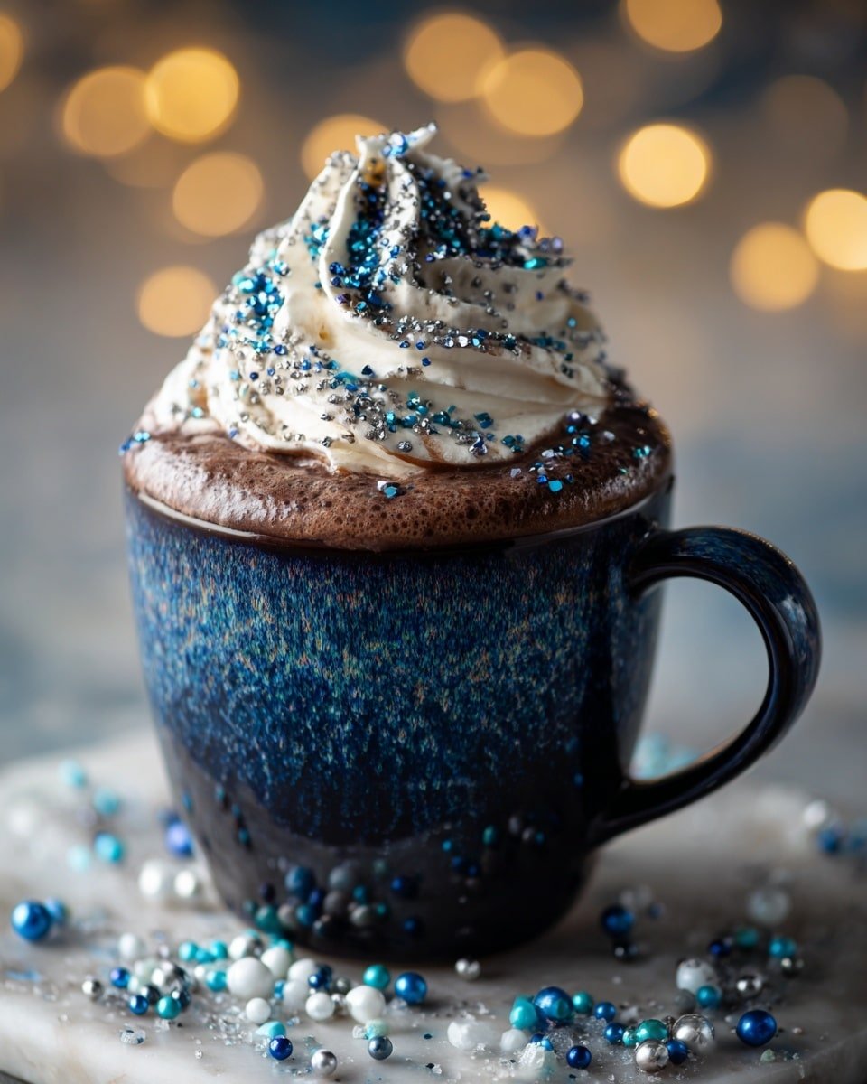 Frostbite Blue Christmas Cocoa Recipe - Recipe Image — Frostbite Blue Christmas Cocoa, festive hot chocolate, colorful holiday cocoa, peppermint white hot chocolate, winter drink recipes