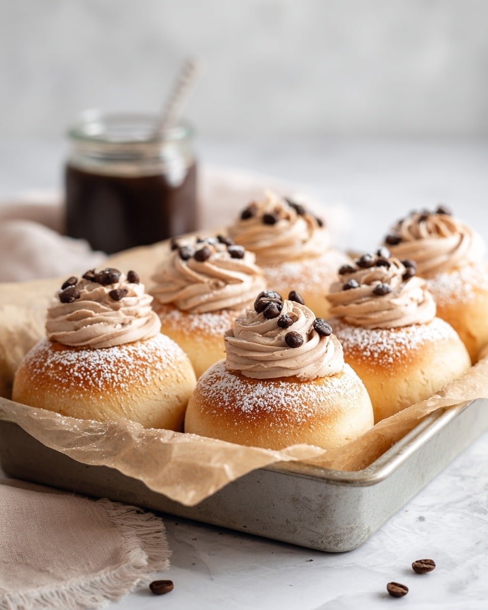 Brioche Doughnuts with Espresso Frosting Recipe - Recipe Image — Brioche Doughnuts with Espresso Frosting, easy brioche doughnuts, coffee-flavored doughnuts, homemade doughnuts with frosting, indulgent breakfast treats